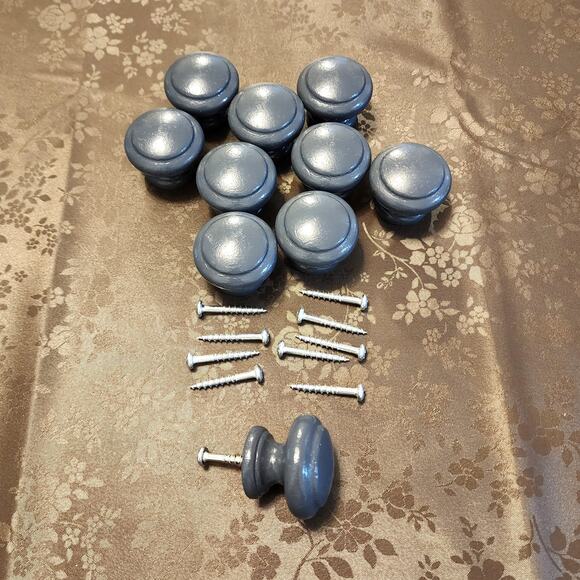 Ten Decorative Blue Cabinet Dresser Round Wooden Knobs Bundle - Picture 2 of 7